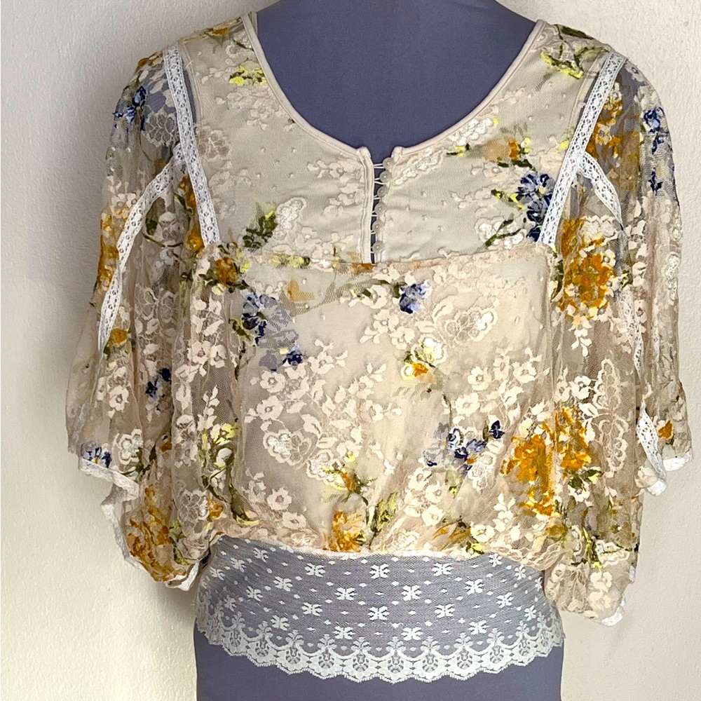 Free People Vintage Lace Floral Top XS